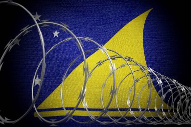 Dikenli sarmal tel ve Tokelau bayrağı - 3 boyutlu illüstrasyon