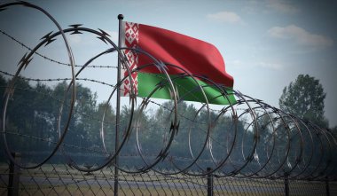 Belarus 'un dikenli telleri ve bayrağı - 3 boyutlu illüstrasyon