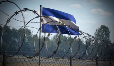 El Salvador 'un dikenli telleri ve bayrağı - 3 boyutlu illüstrasyon