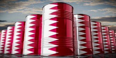 Katar bayrağı taşıyan yağ varilleri - 3D illüstrasyon