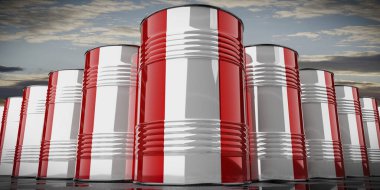 Peru bayrağı taşıyan yağ varilleri - 3 boyutlu illüstrasyon