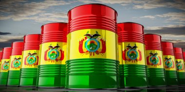 Bolivya bayrağı taşıyan yağ varilleri - 3 boyutlu illüstrasyon