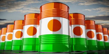 Nijer bayrağı taşıyan yağ varilleri - 3 boyutlu illüstrasyon