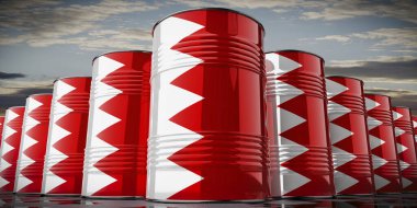 Bahreyn bayrağı taşıyan petrol varilleri - 3 boyutlu illüstrasyon