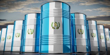 Guatemala bayrağı taşıyan yağ varilleri - 3 boyutlu illüstrasyon