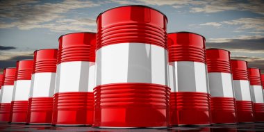 Avusturya bayrağı taşıyan petrol varilleri - 3 boyutlu illüstrasyon