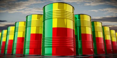 Benin bayrağı taşıyan yağ varilleri - 3 boyutlu illüstrasyon