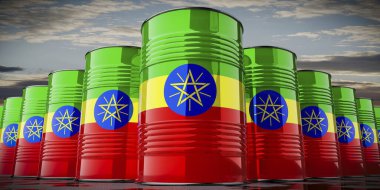 Etiyopya bayrağı taşıyan yağ varilleri - 3 boyutlu illüstrasyon