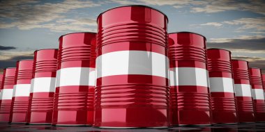 Letonya bayrağı taşıyan yağ varilleri - 3 boyutlu illüstrasyon