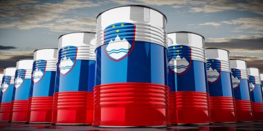 Slovenya bayrağı taşıyan petrol varilleri - 3D illüstrasyon