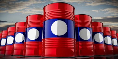 Laos bayrağı taşıyan yağ varilleri - 3 boyutlu illüstrasyon