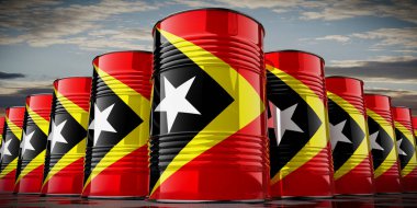 Doğu Timor bayrağı taşıyan yağ varilleri - 3D illüstrasyon