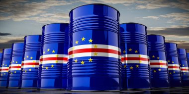 Cabo Verde bayrağı taşıyan yağ varilleri - 3 boyutlu illüstrasyon