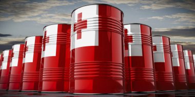 Tonga bayrağı taşıyan yağ varilleri - 3 boyutlu illüstrasyon