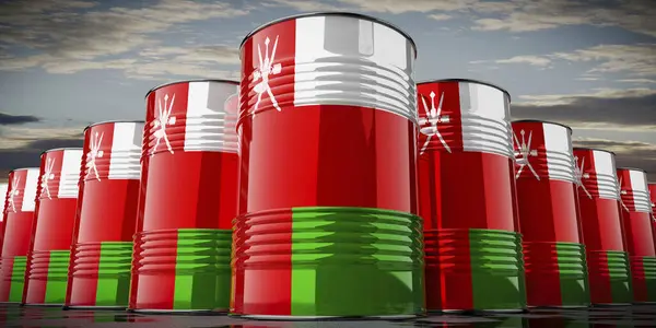 stock image Oil barrels with flag of Oman - 3D illustration