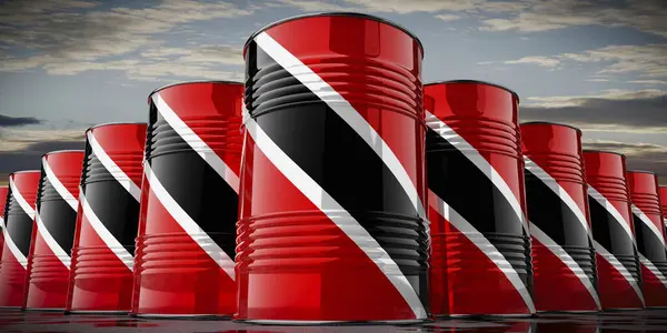 stock image Oil barrels with flag of Trinidad and Tobago - 3D illustration