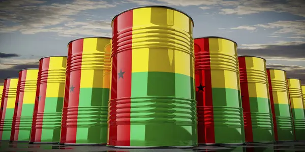 stock image Oil barrels with flag of Guinea-Bissau - 3D illustration