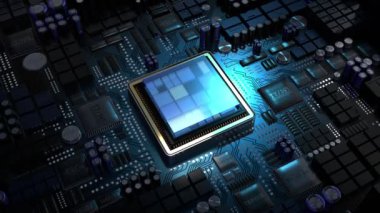 Bilgisayar işlemcisi ve ana kart - 3D 4k animasyon (3840 x 2160 px)