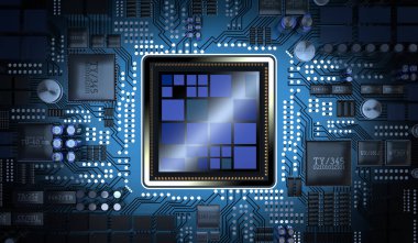 Bilgisayar işlemcisi ve ana kart - 3D illüstrasyon