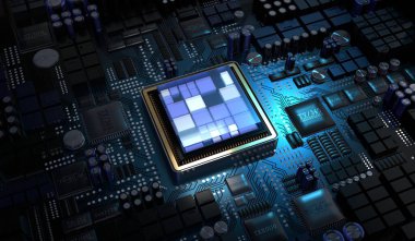 Bilgisayar işlemcisi ve ana kart - 3D illüstrasyon