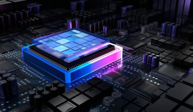 Bilgisayar işlemcisi ve ana kart - 3D illüstrasyon