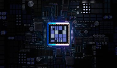 Bilgisayar işlemcisi ve ana kart - 3D illüstrasyon