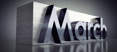 March - Metal baskı konsepti - 3D illüstrasyon