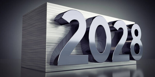 2028 - металлическая типографская концепция - 3D иллюстрация