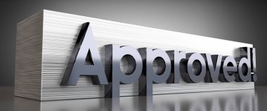 Onaylandı - Metal baskı konsepti - 3B illüstrasyon