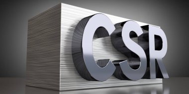 CSR, kurumsal sosyal sorumluluk - metal tipografik konsept - 3D illüstrasyon