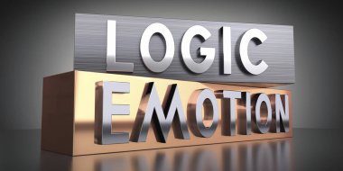 Mantık, duygu - metal bloklardaki kelimeler - 3 boyutlu illüstrasyon