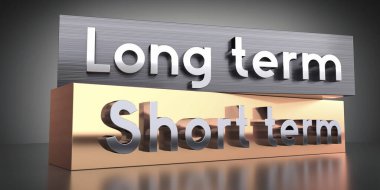 Short term, long term - words on metal blocks - 3D illustration clipart