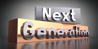 Gelecek nesil - metal bloklar üzerindeki kelimeler - 3D illüstrasyon