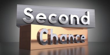 Second chance - words on metal blocks - 3D illustration clipart