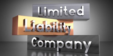 Sınırlı mesuliyet şirketi, LLC - metal bloklar üzerine kelimeler - 3D illu