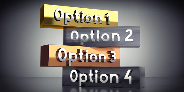 Вариант 1, 2, 3 или 4 - слова на металлических блоках - 3D иллюстрация
