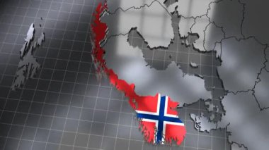 Norveç - dönen ülke sınırı ve bayrağı - 4k 3D animasyon (3840 x 2160 px)