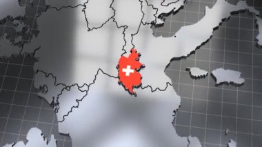 İsviçre - dönen ülke sınırı ve bayrağı - 4k 3D animasyon (3840 x 2160 px)