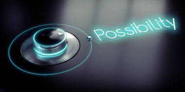 Olasılık - döner düğme ve parlayan kelime - 3D illüstrasyon