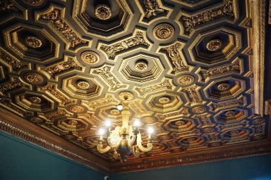 Walbrzych, Polonya - 12 Ağustos 2024 - Ksiaz Kalesi 'nin tavanında süslemeler