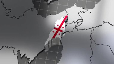 Gürcistan - dönen ülke sınırı ve bayrağı - 4k 3D animasyon (3840 x 2160 px)