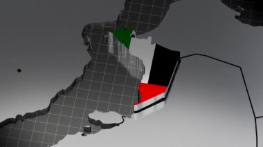 Birleşik Arap Emirlikleri - dönen ülke sınırı ve bayrağı - 4k 3D animasyon (3840 x 2160 px)