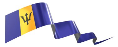 Barbados bayrağı - beyaz arkaplanda izole edilmiş dalgalı kurdele - 3D illüstrasyon