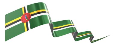 Dominika bayrağı - beyaz arkaplanda izole edilmiş dalgalı kurdele - 3D illüstrasyon