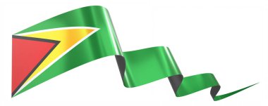 Guyana bayrağı - beyaz arkaplanda izole edilmiş dalgalı kurdele - 3D illüstrasyon