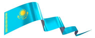 Kazakistan bayrağı - beyaz arkaplanda izole edilmiş dalgalı kurdele - 3D illüstrasyon