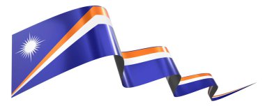 Marshall Adaları bayrağı - beyaz arkaplanda izole edilmiş dalgalı kurdele - 3D illüstrasyon