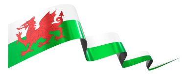 Galler bayrağı - beyaz arkaplanda izole edilmiş dalgalı kurdele - 3D illüstrasyon