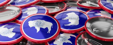 Wyoming - round badges with state flag - 3D illustration clipart