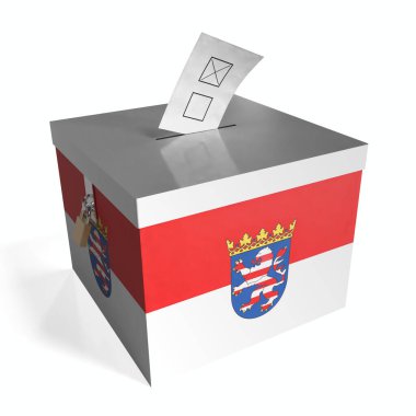 Hesse - bayraklı oy sandığı - 3D illüstrasyon